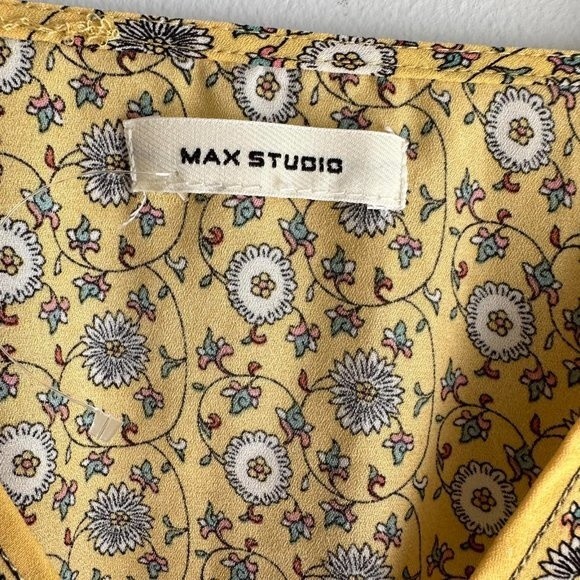 MAX STUDIO Yellow Floral Ladies V-Neck Peasant Boho Career Blouse, S - Picture 4 of 8